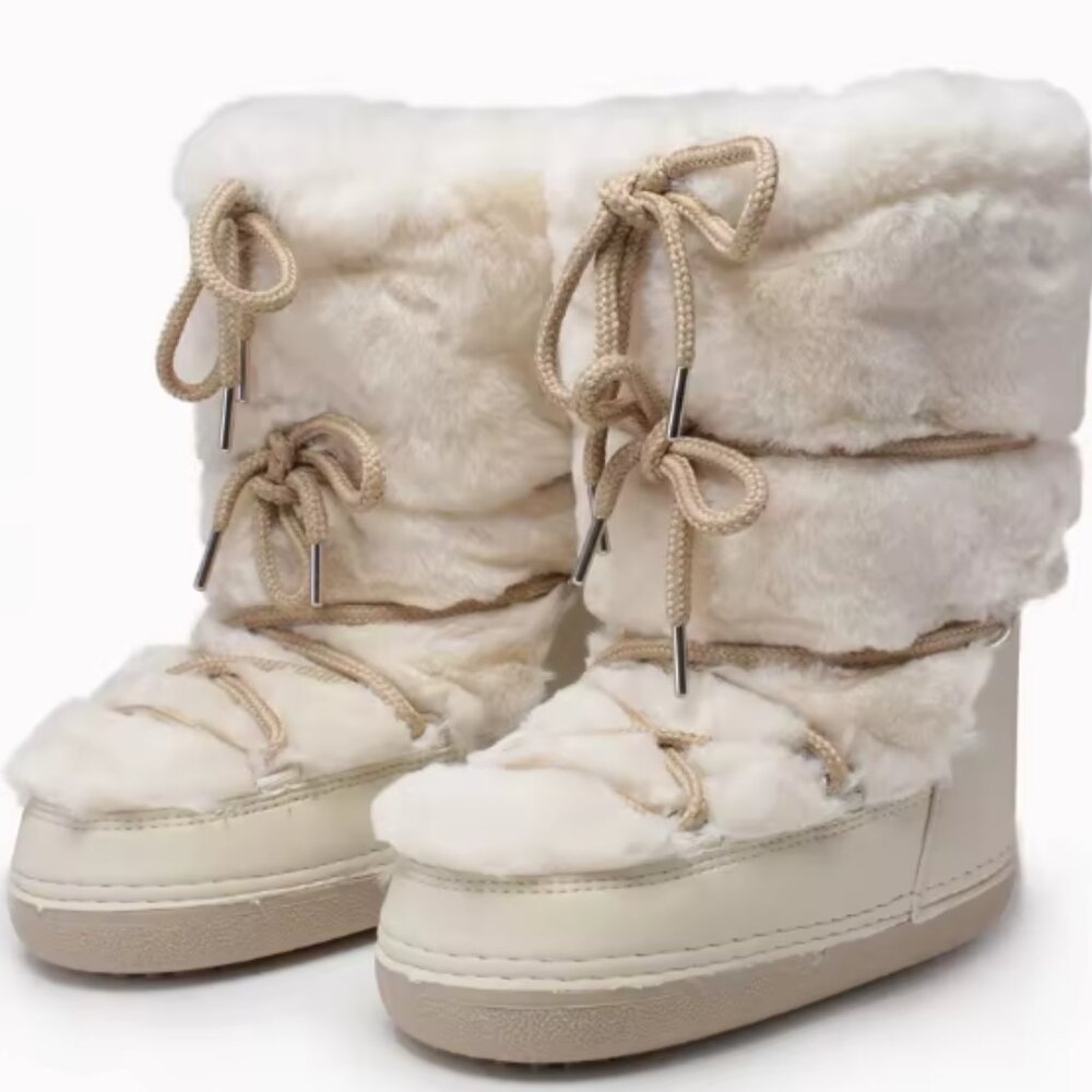 Fur Snow Boots Women Fluffy Fuzzy Winter beige